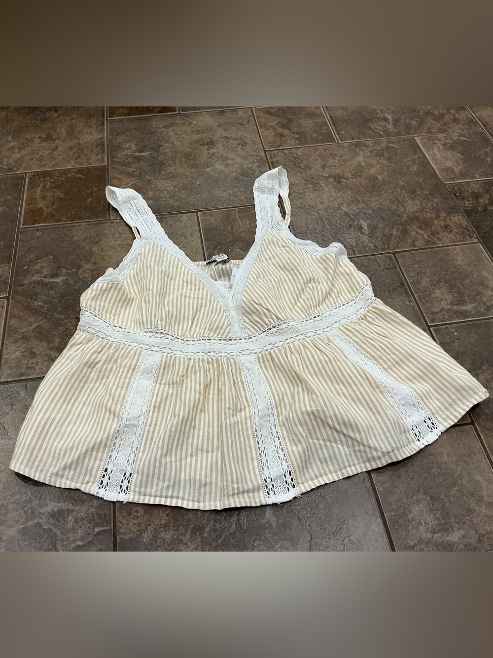 American Eagle Outfitters Cream & White Striped Lace Tank Top